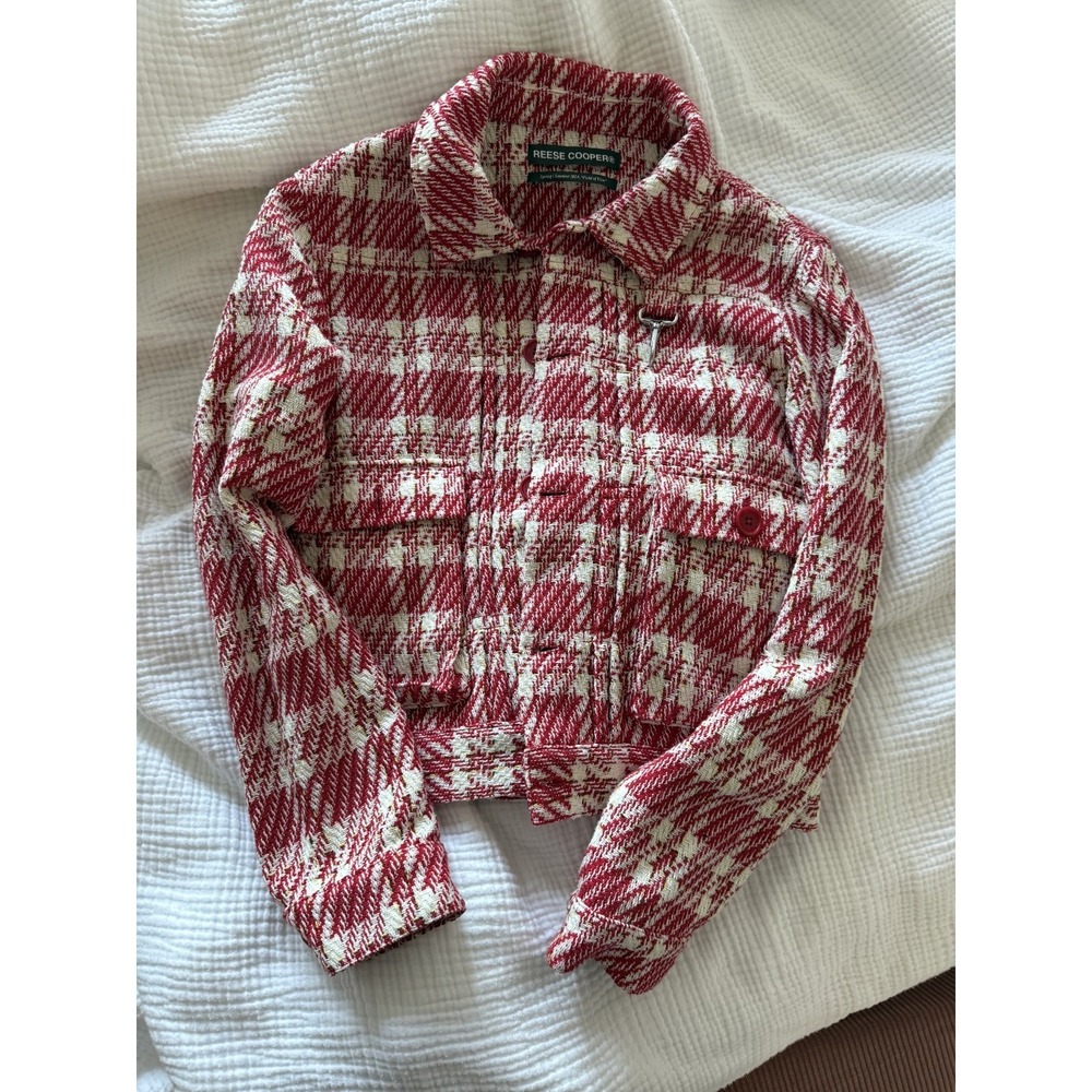 Reese Cooper Red Tweed Trucker Jacket Plaid Wool Blend RCI Hook Mens Small